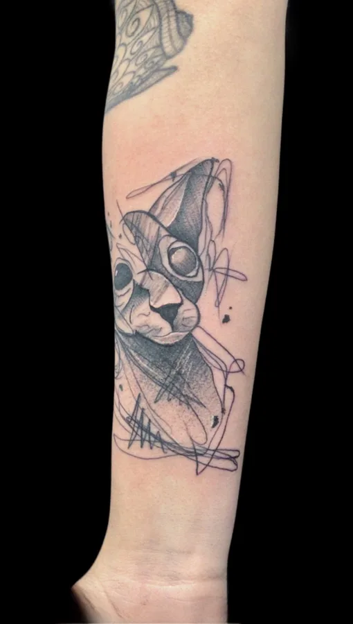 Katzen-Tattoo im Sketch-Stil am Unterarm, SkinLove Marchtrenk
